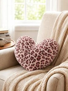 1pc Leopard Print Heart-Shaped Plush Throw Pillow, Soft Fuzzy Filled Decorative Cushion For Sofa Living Room Bedroom Home Decor Aesthetic Pillow SH260720162539335416357