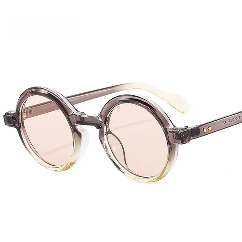 SO&EI Retro okrągłe Punk damskie okulary przeciwsłoneczne moda podwójny kolor gradientowe odcienie UV400 męskie nity okulary przeciwsłoneczne — zdjęcie 2