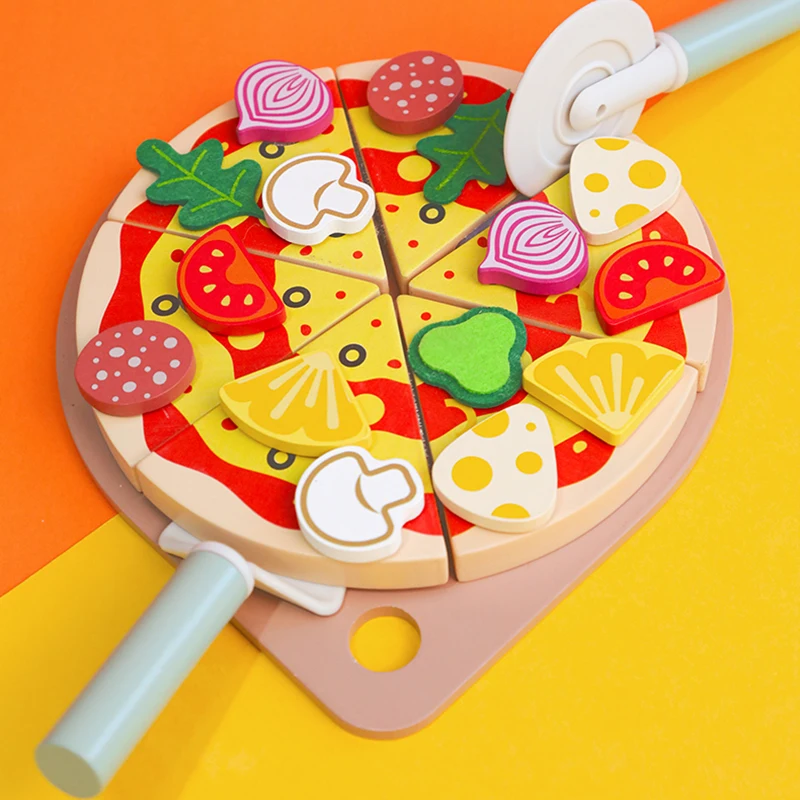 Kids Pizza Cutting Toy Montessori Pretend Play Pizza Set Wooden Simulation Food Toy Todders Role Play Game Early Educational Toy