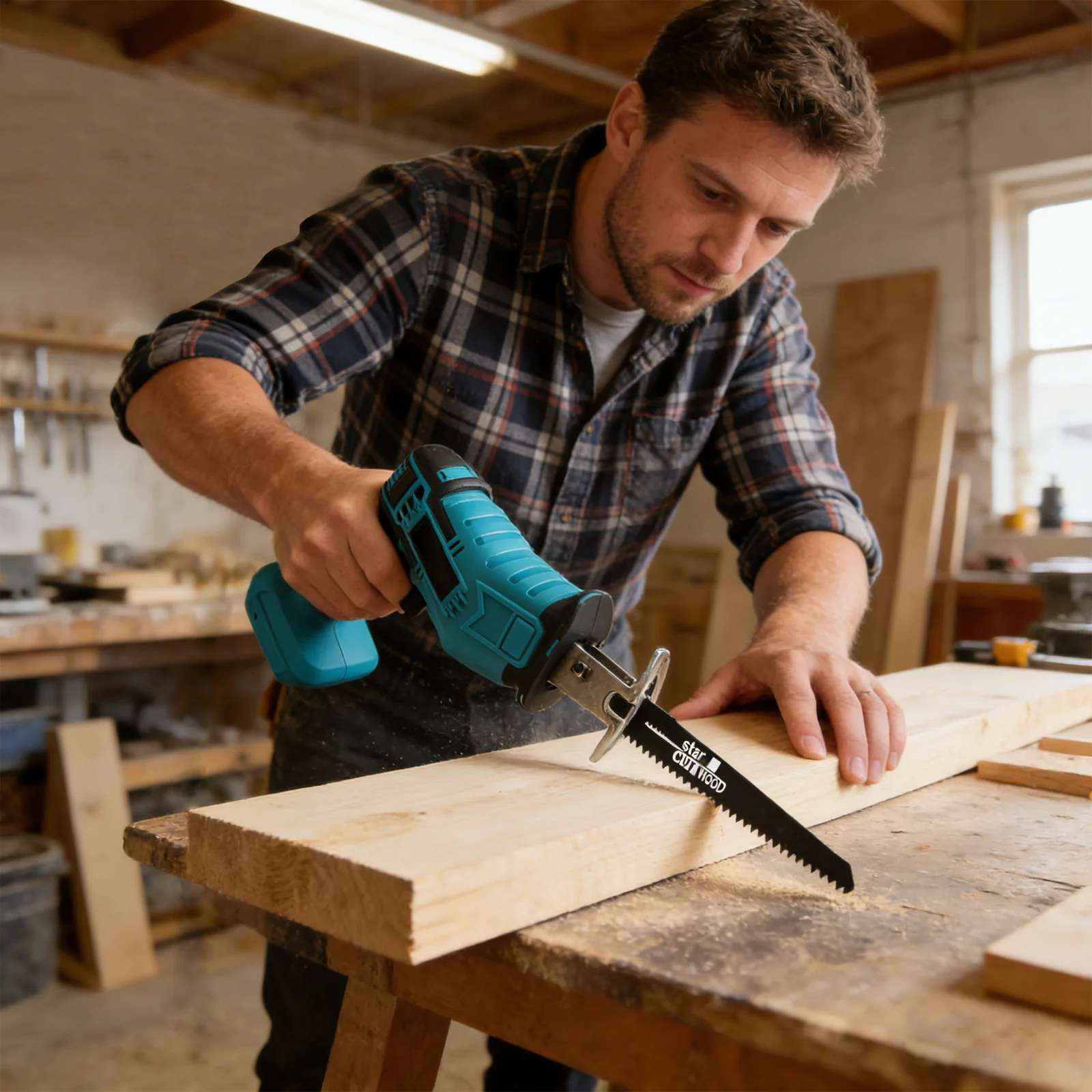 Kabellose Akku-Säbelsäge mit Variabler Geschwindigkeit 4000 U/min Elektrisches Schneidwerkzeug für Holz & Metall Inklusive 2 Akkus & 1 Ladegerät – Detail 8