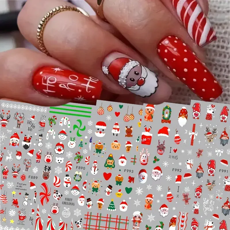 

1PCS New Christmas Decorations 2024 New Year Nail Stickers 3D Santa Claus Elk Snowflake Nail Art Supplies DlY Sliders For Nails