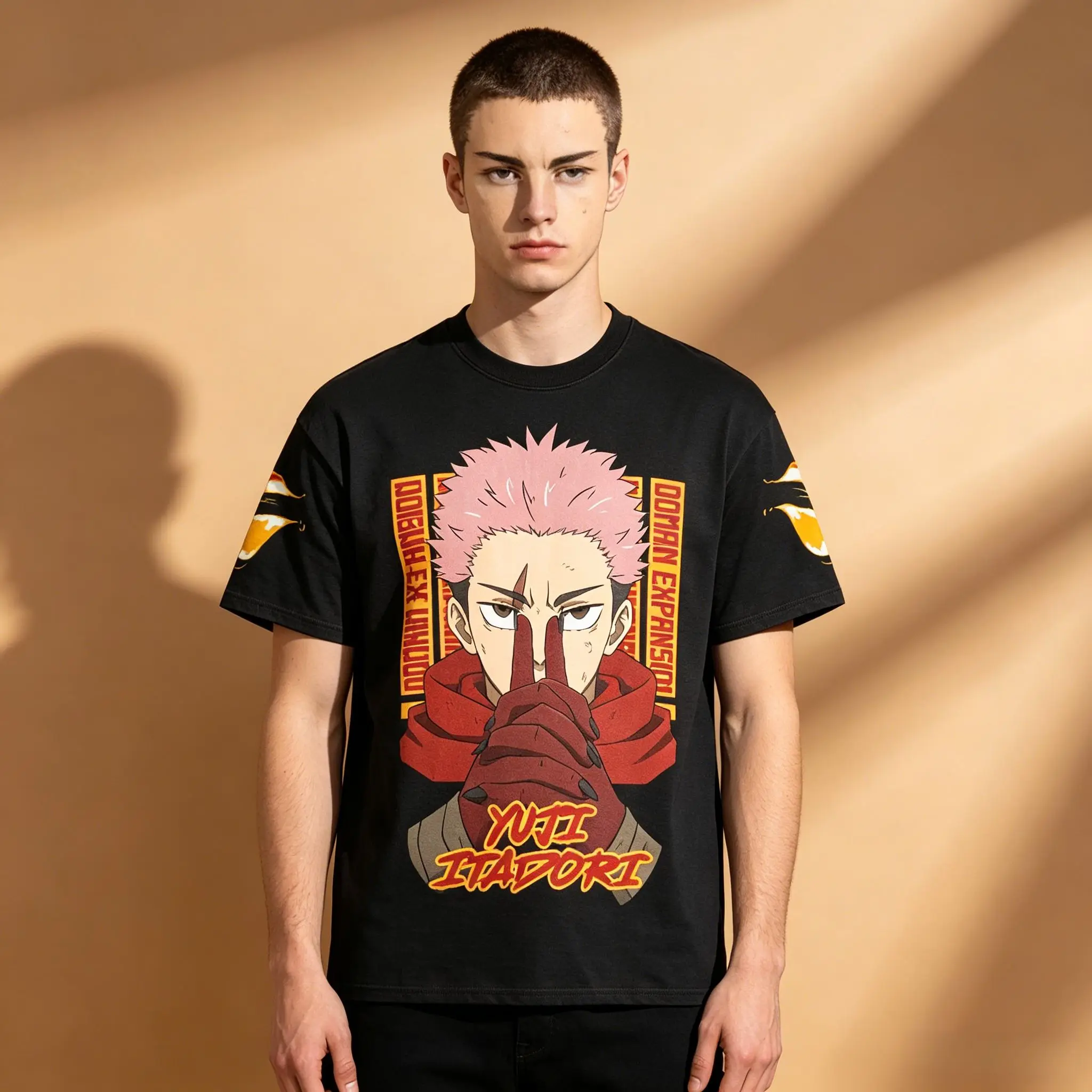 Camiseta Gráfica Vintage de Jujutsu Kaisen Yuji Itadori Domain Expansion para Hombre, Camiseta Casual de Manga Corta Negra Estilo Anime Otaku Streetwear
