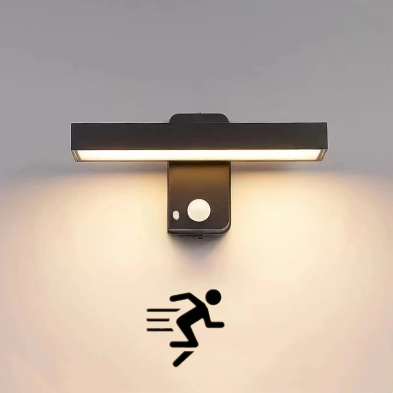 Applique murale rotative avec capteur de mouvement PIR, étanche IP65, éclairage extérieur pour jardin, porche, entrée, 30/40/50cm