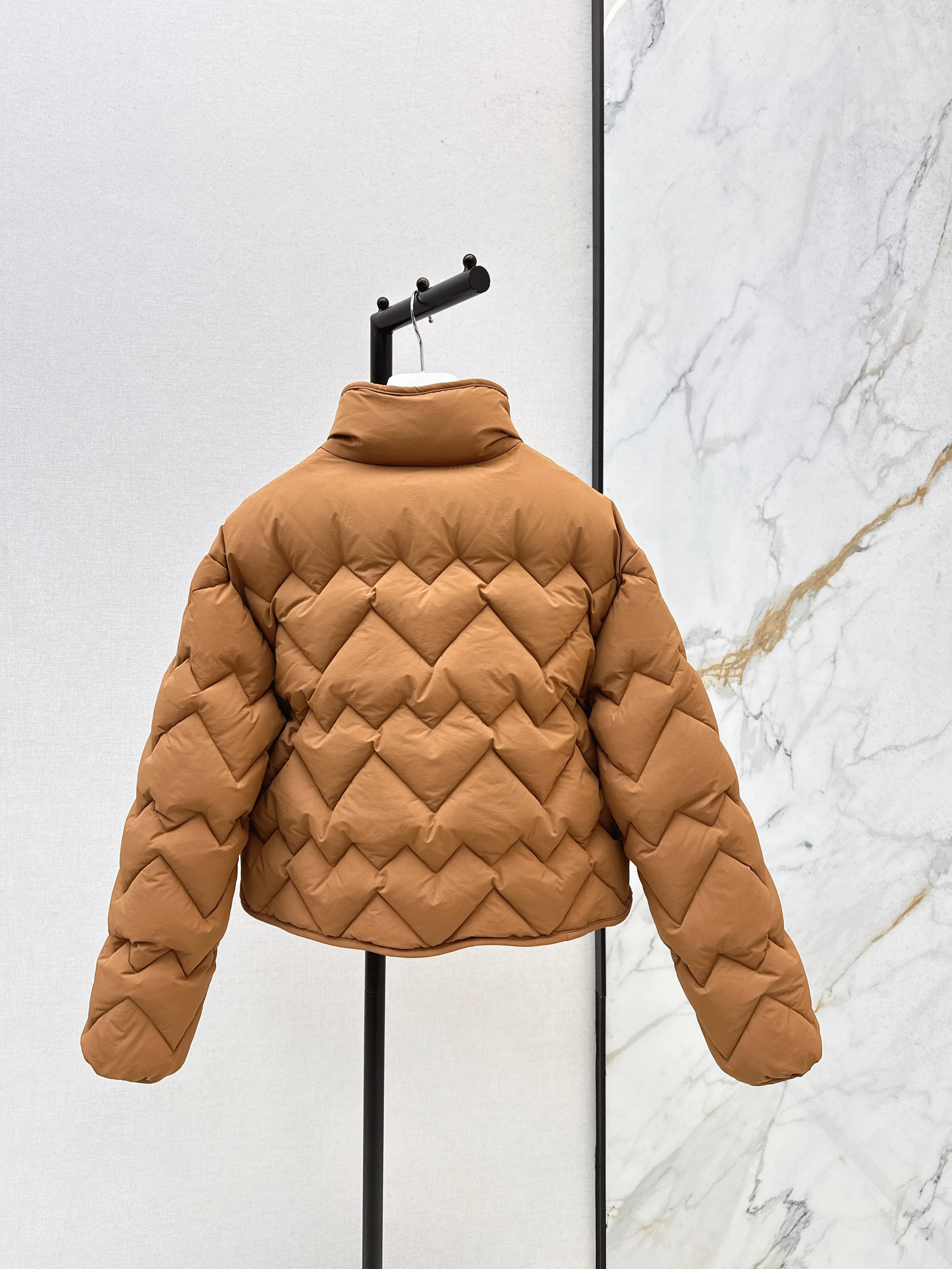 موضة خريف وشتاء 2025 ملابس نسائية دافئة متعددة الاستخدامات بياقة واقفة قصيرة 90 سترة بيضاء مبطنة للأسفل #2