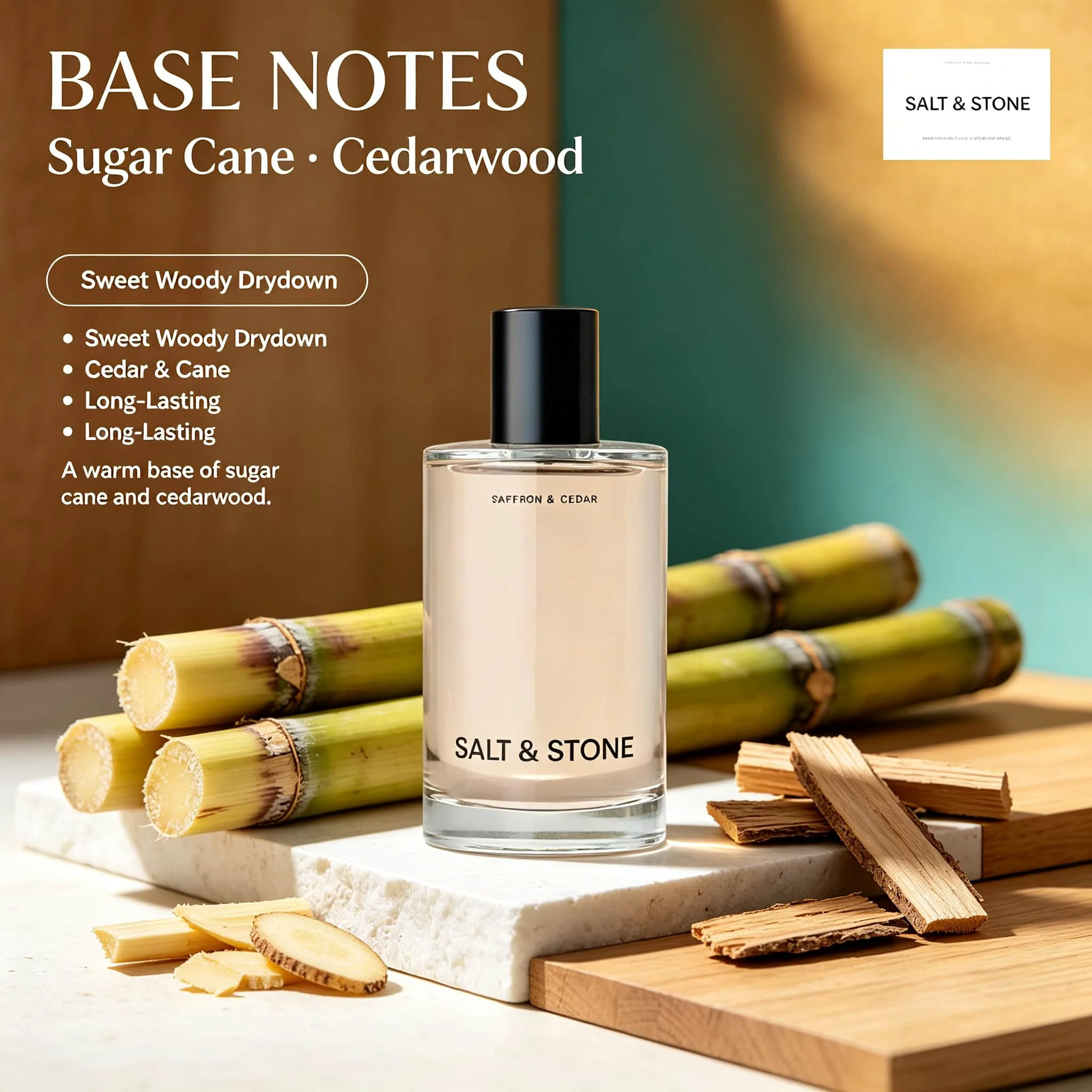 Salt&Stone Saffron&Cedar Eau De Parfum 3.4 oz 100ml, Warm and fragrant Woody Notes with Long-Lasting Fragrance for 6-8 Hours. Saffron Cedar Caramel Amber | A Neutral Premium Woody Choice for Daily Commuting/Office/Social Use - view 4