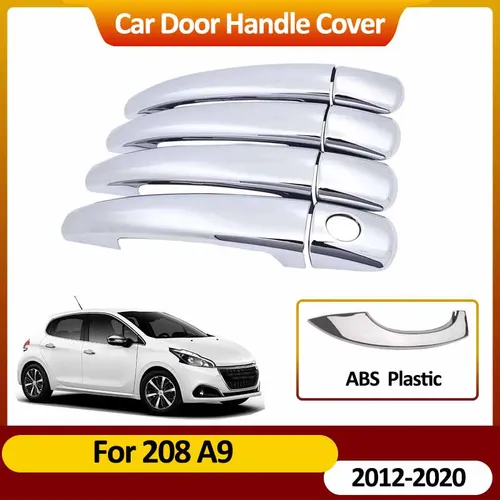 Para Peugeot 208 A9 2012 ~ 2020 2019 cubiertas cromadas para manija de puerta pegatinas Auto Exterior resistente a los arañazos accesorios decorativos para coche