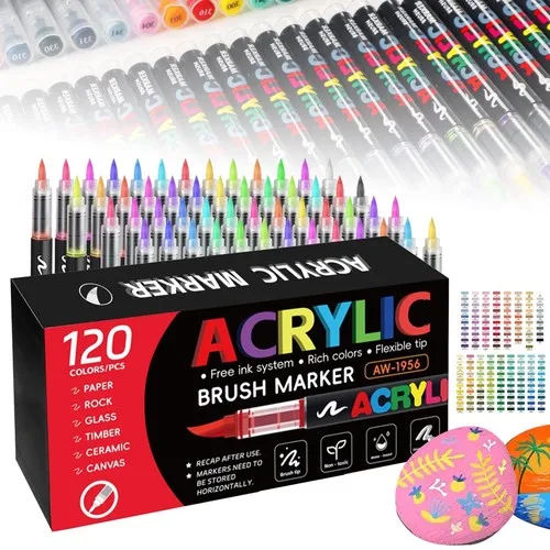 Kit de 120 marqueurs acryliques à pointe souple, encre liquide directe, design permanent, marqueurs de peinture artistique pour artistes, dessin, bricolage, fournitures artisanales