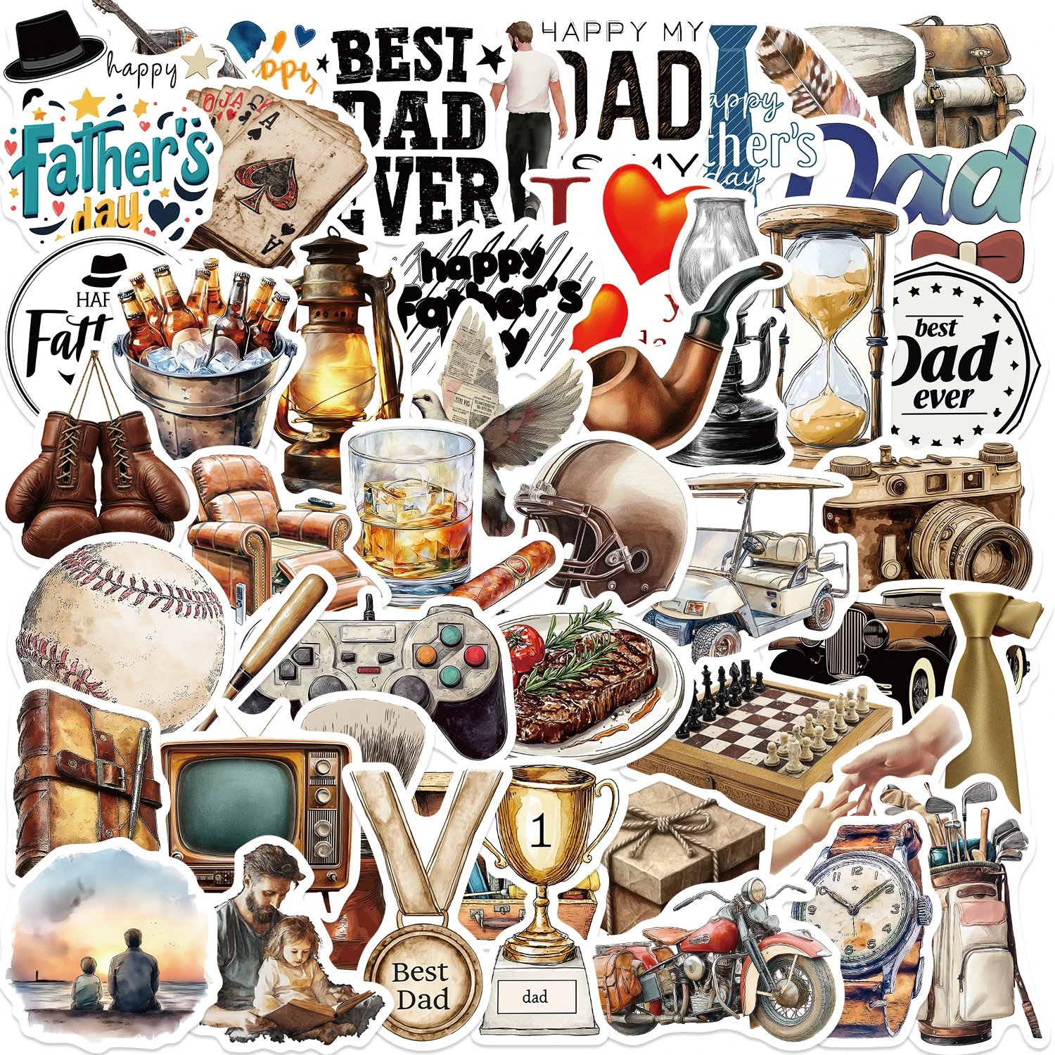 50 Stück Aufkleber zum Vatertag, Super Dad, wasserfeste Vinyl-Aufkleber für Wasserflaschen, Laptop, Gepäck, Tasse, Telefon, Helm