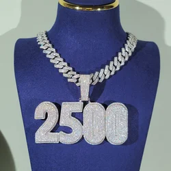 Custom Icy Micro Pave Full Cubic Zircon Bold Letter Or Numbers Pendant Personalized Name Necklace With 13MM Cuban Link Chain
