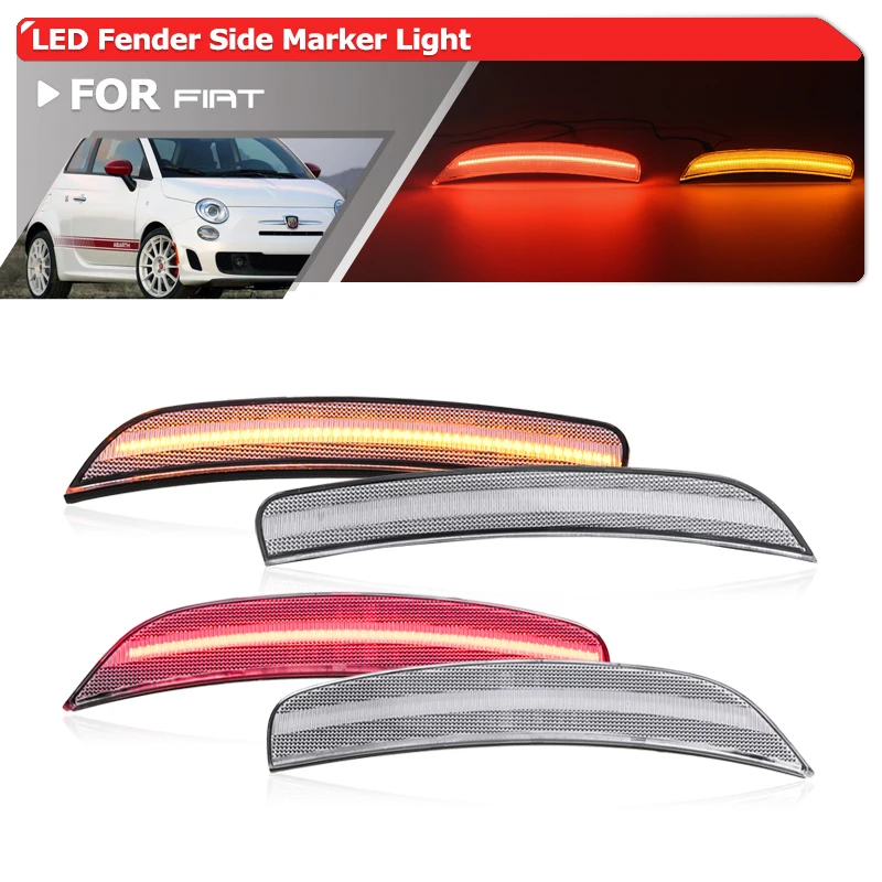 For Fiat Abarth 500 2012 2013 2014 2015 2016 2017 F&R Amber Red LED Bumper Side Marker Lights Auto Fender Flare Reflector Lamps