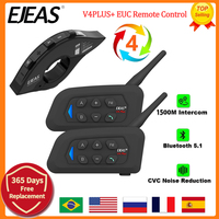 EJEAS V4 PLUS Motorcycle Helmet Bluetooth Headset Intercom 4 Riders 1500M Full Duplex Intercomunicador Headphone Remote Control