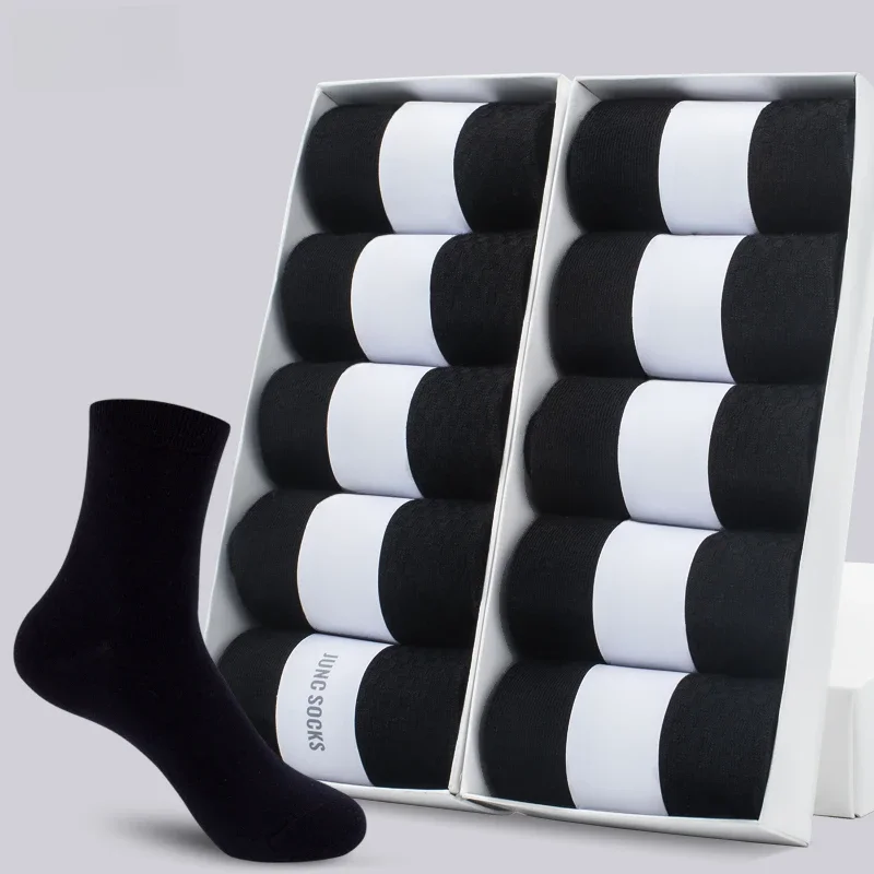 HSS 5/10 par męskich skarpetek z mieszanki bawełny Czarne biznesowe skarpetki męskie Miękkie, oddychające letnie zimowe skarpetki męskie Plus Size (6.5-14) — zdjęcie 2
