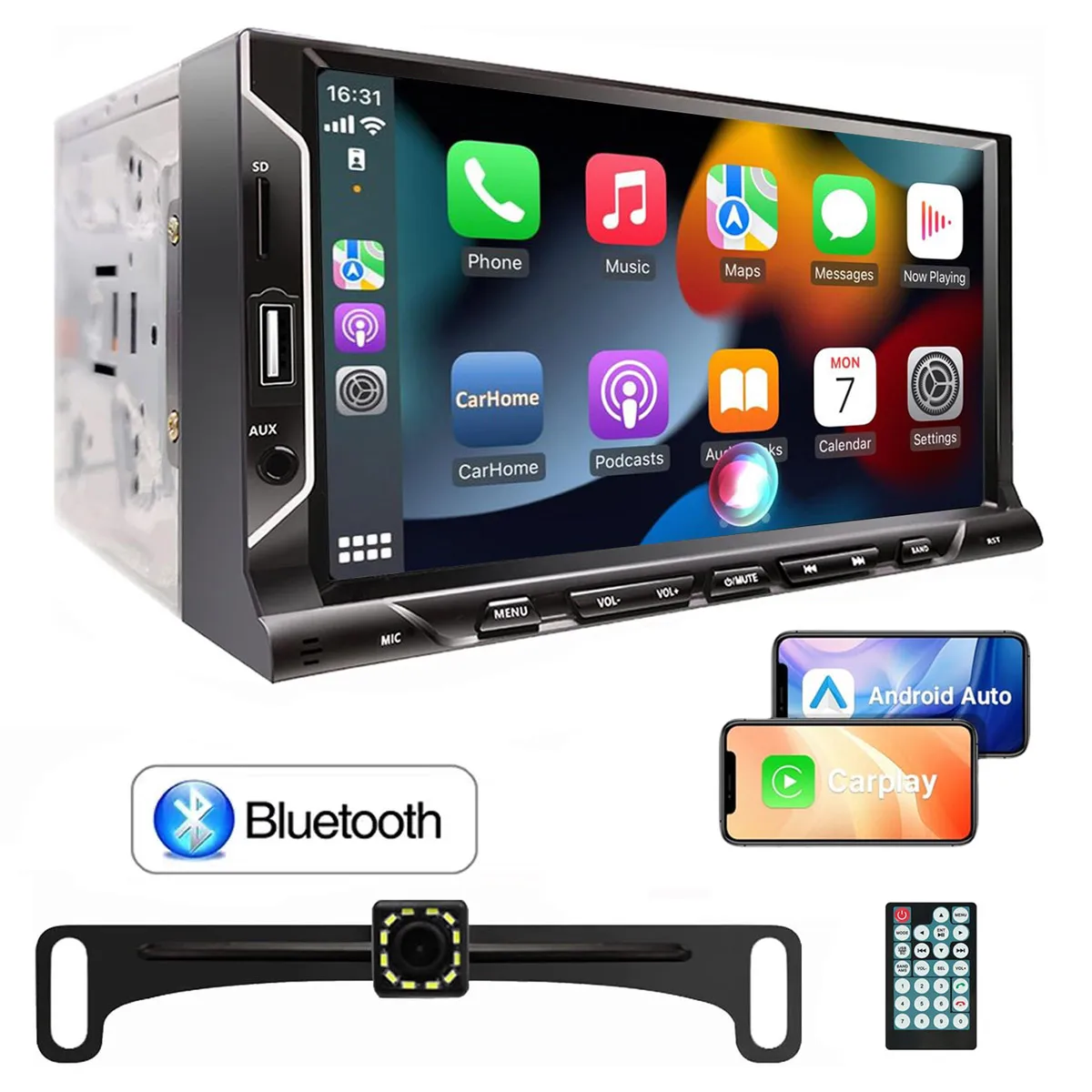 

Leadfan 7" HD Touchscreen Car Stereo Radio 2 Din CarPlay Android Auto Car Video Player with Backup Camera Remote Control FM BT