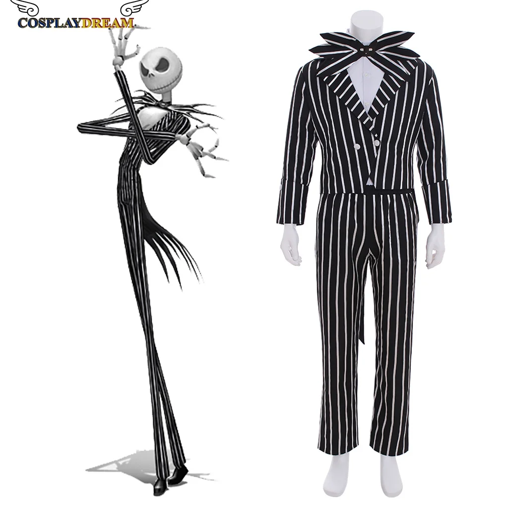 

Christmas Jack cosplay costume black and white striped suit uniform full set Nightmare Cosplay Halloween men's striped uniform