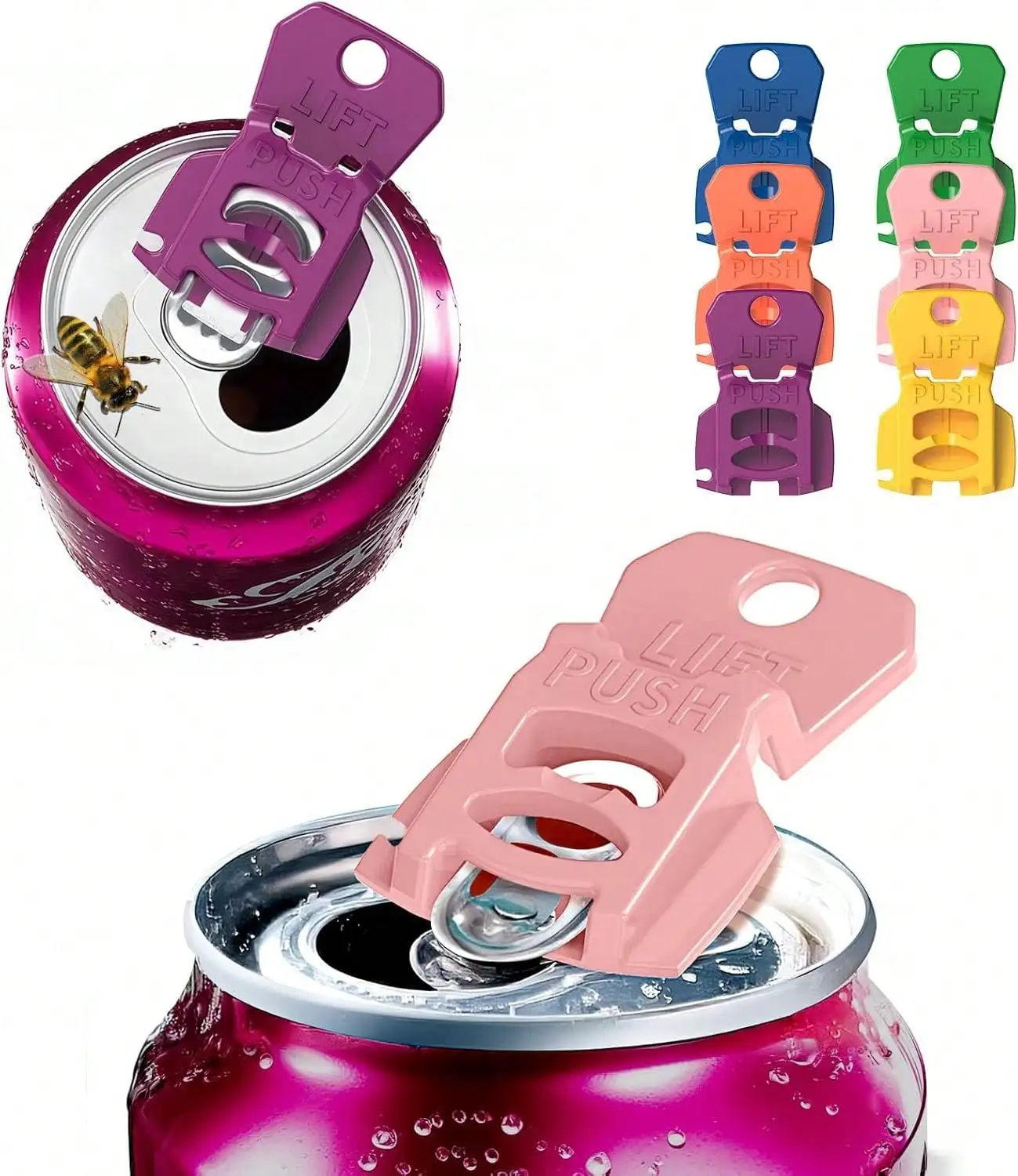 6-Pack Can Opener – Easy Open Drink Tab Toppers&Can Covers for Soda, Beer, Shields From Bugs, Dust at the Party,Camping, BBQ– Colorful Can Lids