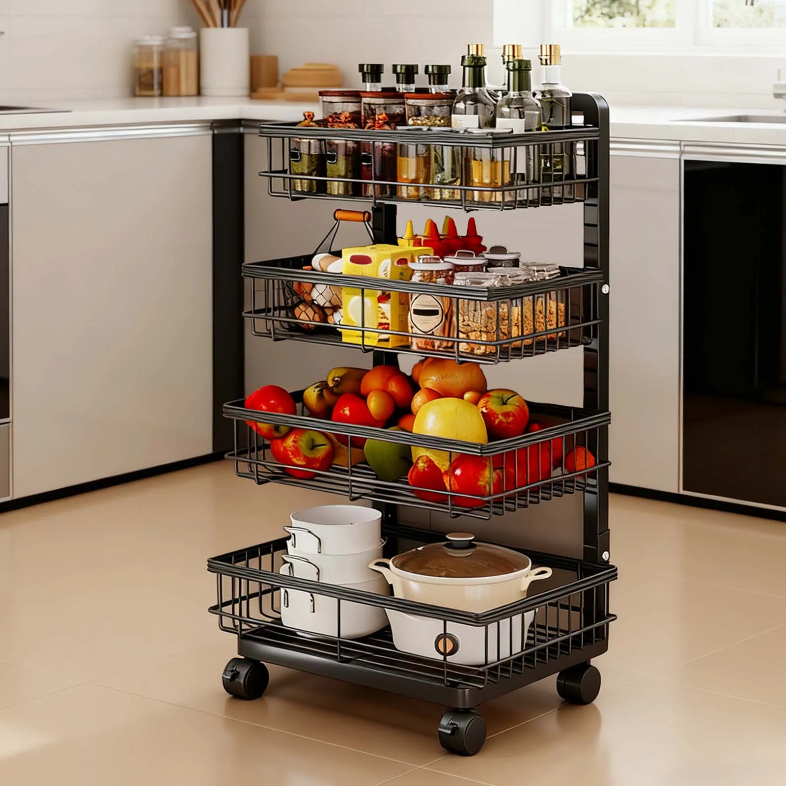 Carrello multiuso con ruote a 4 strati, scaffale per il bagno con ruote, organizer per il bagno, carrello multiuso per riporre oggetti