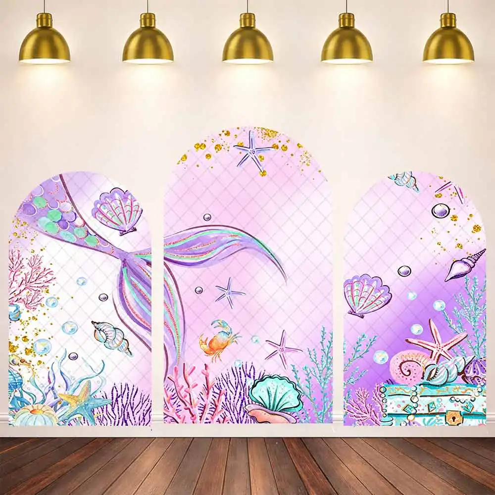 Arch Cover U Shape Princess Mearmaid Backdrop Photography Under the Sea Tail Background for Kids Pink Birthday Party Decor