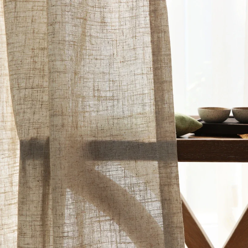 Transparente Vorhänge aus japanischem Baumwollleinen für Schlafzimmer, Wohnzimmer, Vorhänge für Arbeitszimmer, Vorhang, Wohnzimmer-Set, Plan-Vorhang aus Tüll