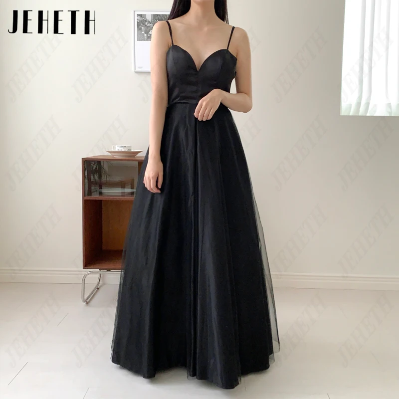 JEHETH-vestidos de novia negros con tirantes finos para mujer, vestido de novia elegante de tul con escote Corazón, línea A, espalda descubierta vestidos de novia negros con tirantes finos para mujer, vestido de novia