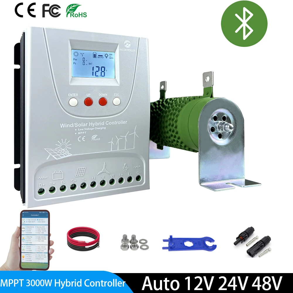 

MPPT Wind Solar Hybrid Charge Controller Wind 1500W & Solar 1500W 12/24V/48V Automatic Hybrid Controller With Dump Load Resistor