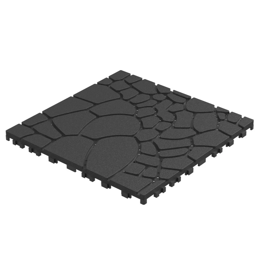 44 stuks, 30 cm, in elkaar grijpende terrastegel, donkergrijze tegel met steenmotief, voor zelf te leggen, geschikt voor buiten, voor balkon, terras, veranda, zwembad en achtertuin.