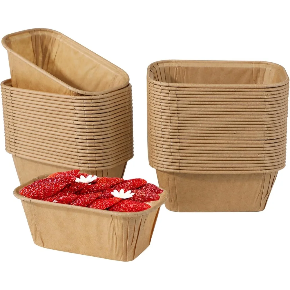50pcs Disposable Cake Moulds, Rectangular Non-stick Paper Mini Baking Dish for Plumcake, Cakes, Bread (Brown)