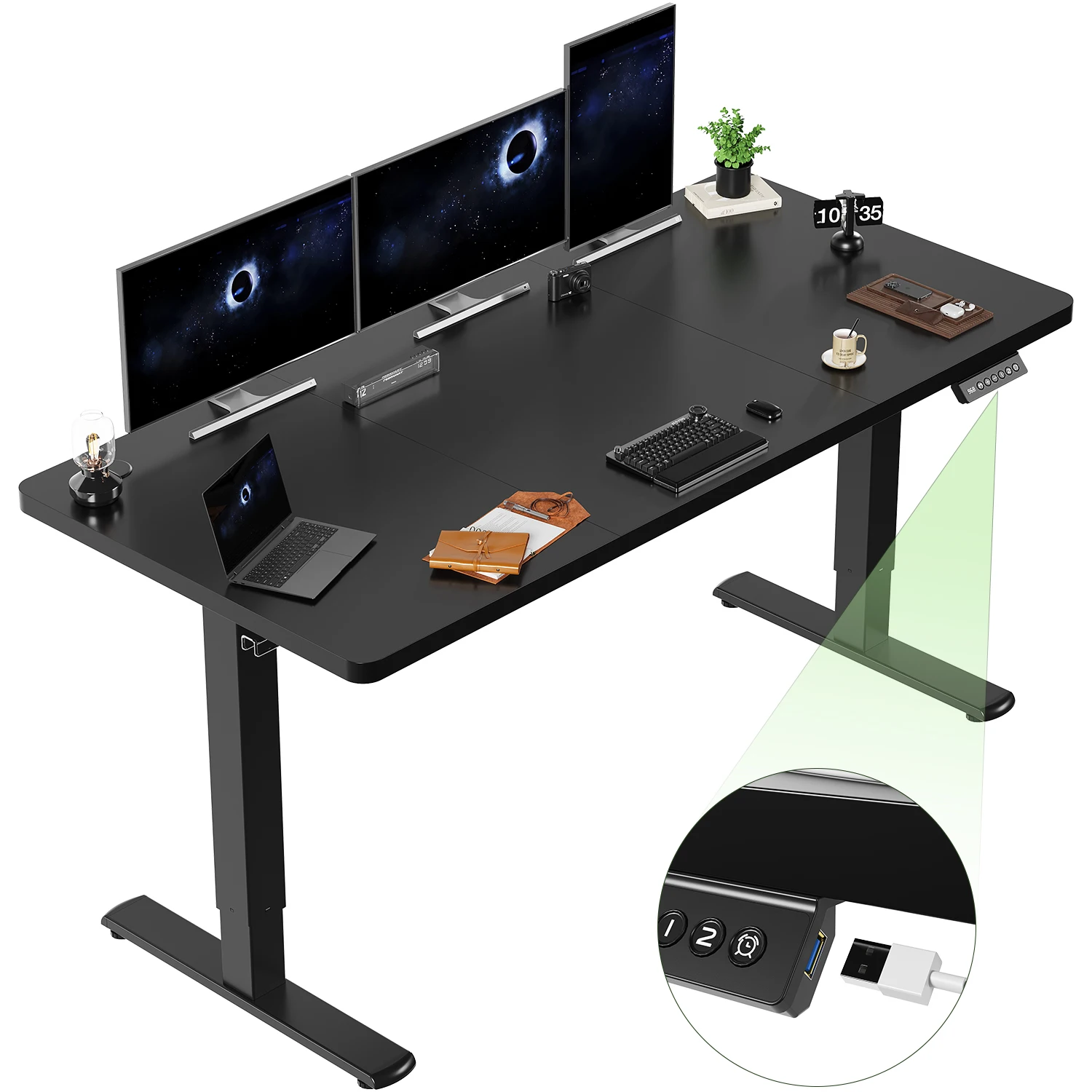 Devoko In hoogte verstelbaar bureau met USB-aansluiting 180x80 cm Computerstaand bureau Ergonomische thuiskantoortafel