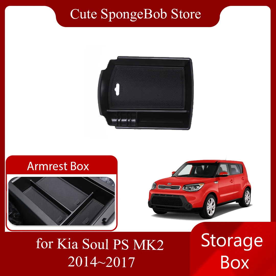 

Автомобильный ящик для хранения для Kia Soul PS MK2 2014 ~ 2017 2015 ABS, коврик для подлокотника, центральная консоль, органайзер для мелочей, лоток, часть полки, аксессуары