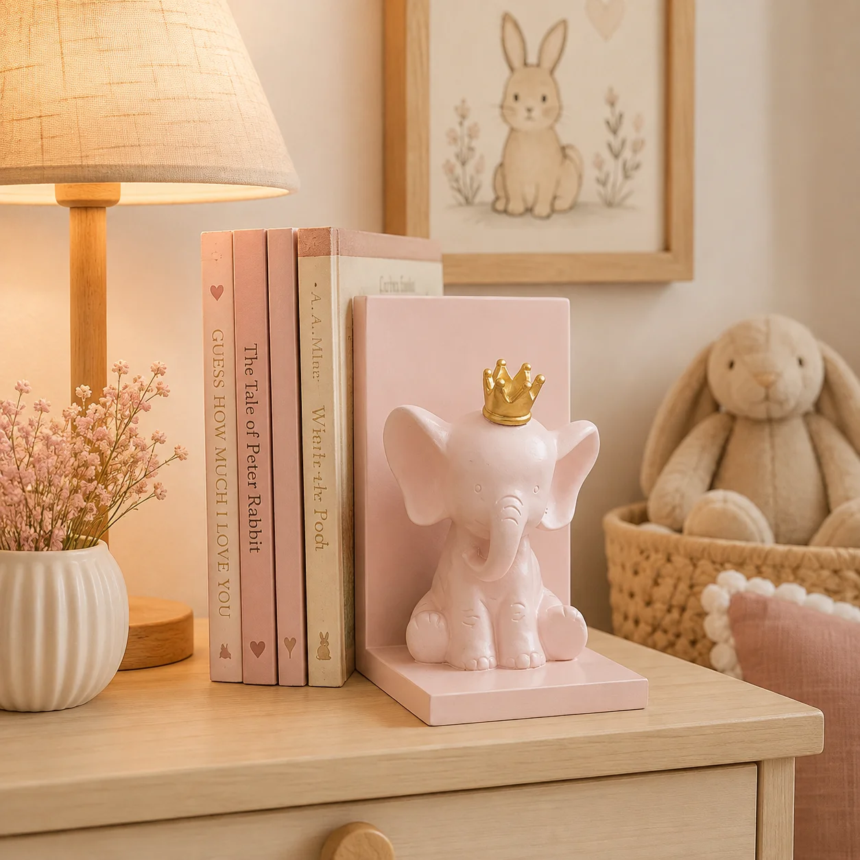 Crown elephant bookshelf, pink elephant decorative bookshelf, nursery/girls'/teenager desk organizer gift, pink decoration