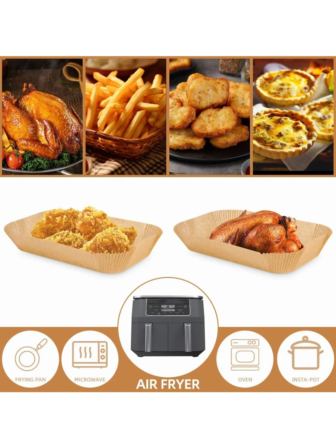 300Pcs Air Fryer Disposable Paper Liners Rectangle, Non-Stick Baking Parchment Sheets for Oven Microwave Steamer Basket, Heat-Resistant Oil-Proof Silicone Coated Pan Protector, Gift for Home Cooks