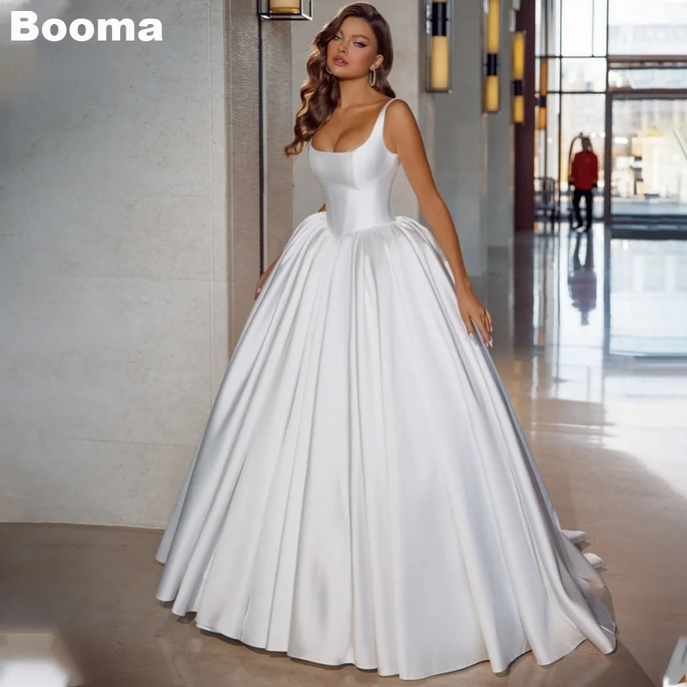 

Booma A-Line Simple Long Weddding Dresses Square Collar Brides Party Dress for Women Sweep Train Bridals Evening Gowns