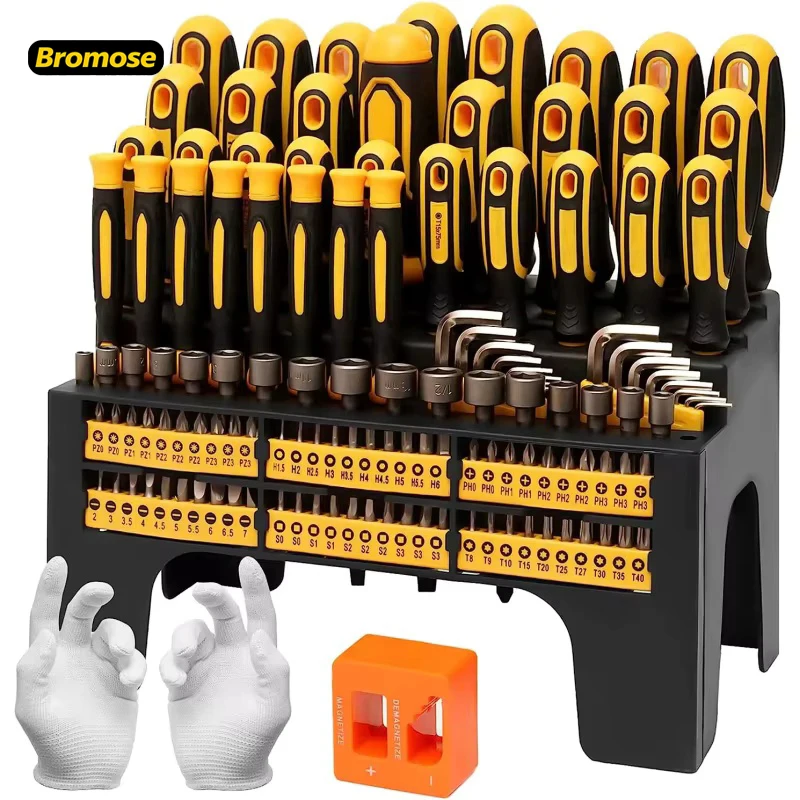 Bromose 131-teiliges magnetisches Schraubendreher-Set, Reparaturwerkzeug, Präzisions-Schraubendreher-Set, Schrauben- und Bit-Set, Sechskantschlüssel-Set mit Aufbewahrungsregal
