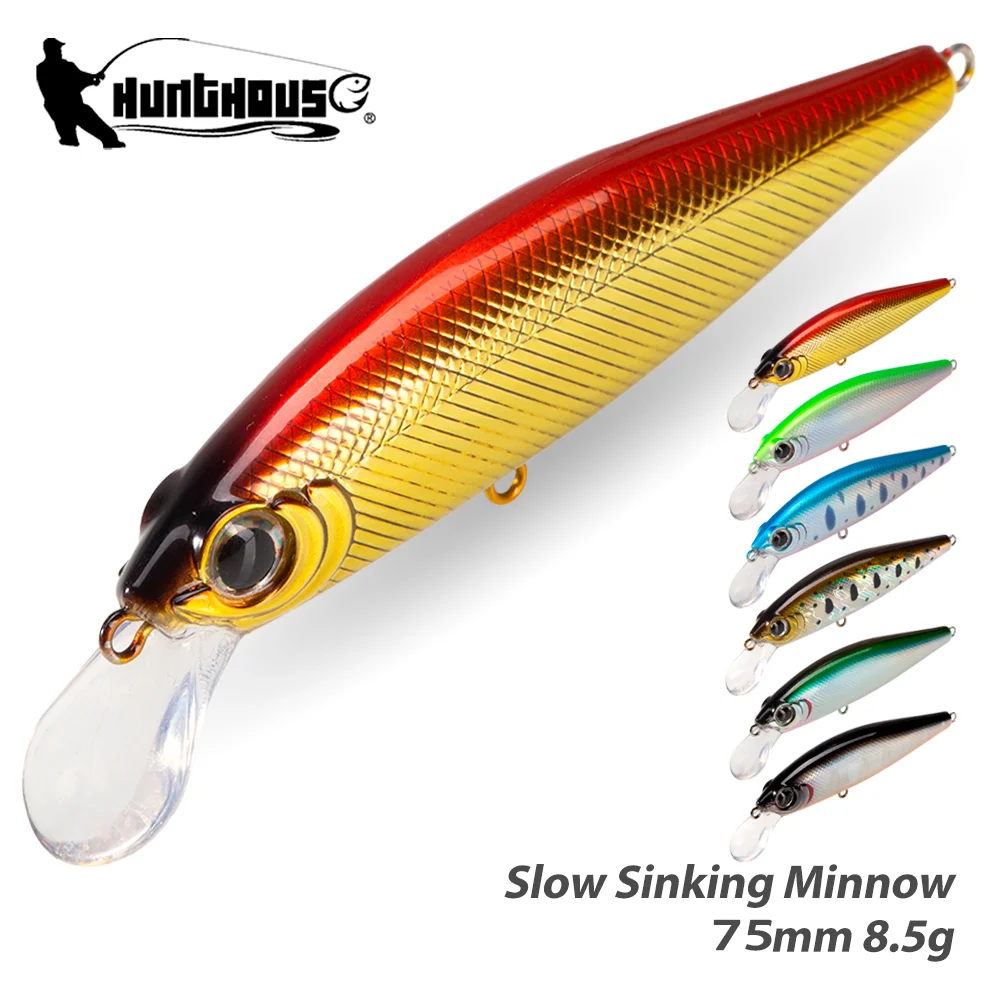 Hunthouse Minnow Rigge Flat Fishing Lure 75mm 8,5g Langsam sinkender Wobbler Künstlicher Hartköder für Bass-Angelausrüstung LW441