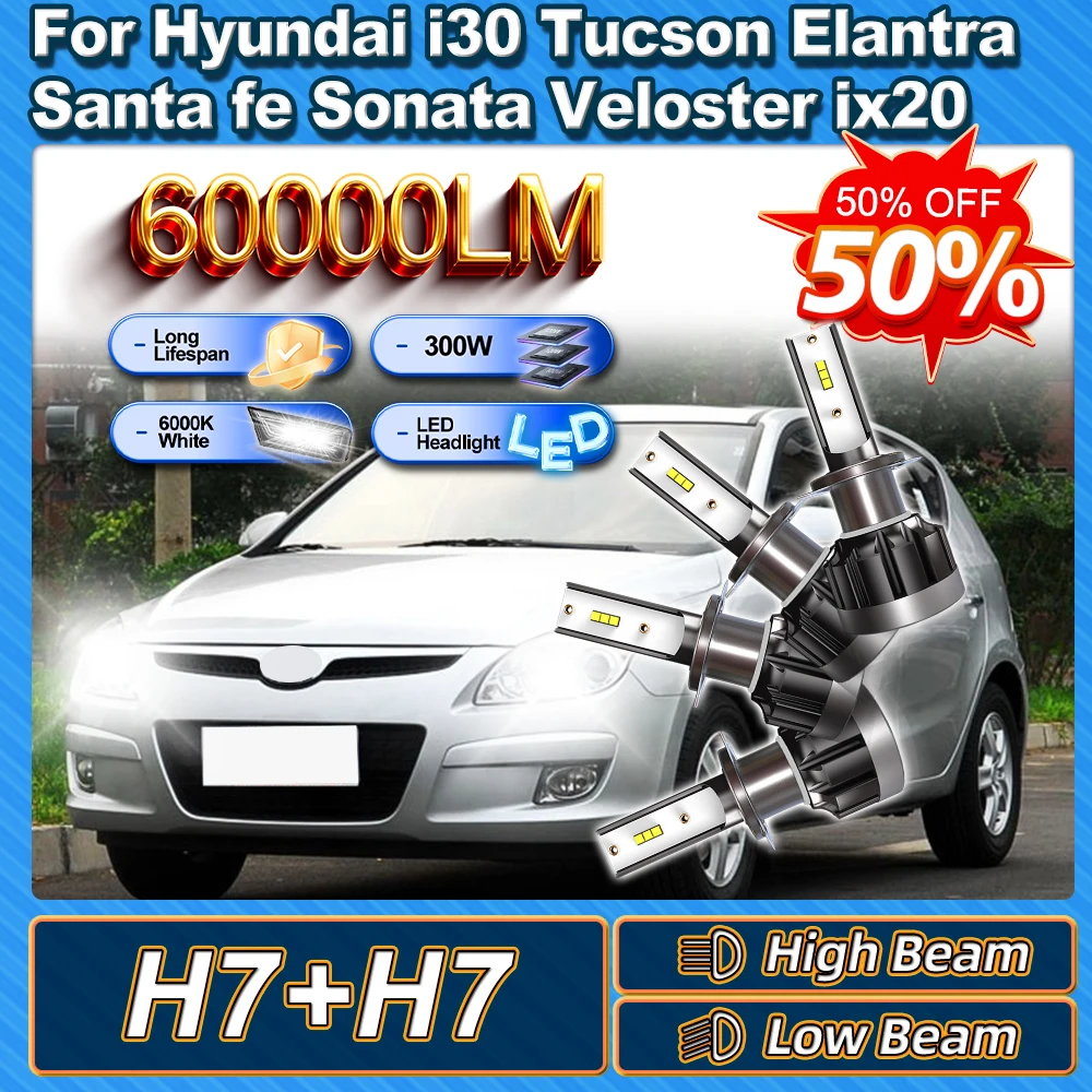 

For Hyundai i30 Tucson Elantra Santa fe Sonata Veloster ix20 H7 High Low Beam Headlamp Ampoule 300W Canbus No Error Super Bright