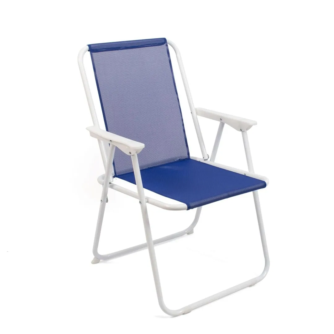 Starley-White Metal Structure Folding Beach Chair and Polyester Seat, Max. 110kg, Outdoor Chair, Beach, Garden, Terrace, 41x52x75cm