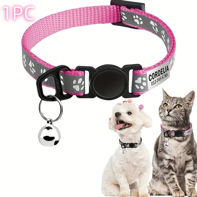 Custom Reflective Paw Cat Collar Personalized ID Adjustable Safety Buckle with Bell Free Engraving Nylon Puppy Kittens Necklace