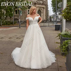 EVON BRIDAL Off Shoulder Wedding Dresses Plus Size Bride A-Line Lace Up V-Neck Robe De Mariée 2024 Applique Tulle Bridal Gowns