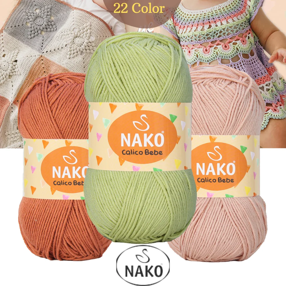 Nako Calıco Bebe Cotton Hand Knitting Yarn, 100 Grams Of 245 Meters, 22 Color, Premium Acrylic, Yarn, Cardigan, Shawl, Baby Clothing Products, Blankets, Summer, Spring, MADE IN TURKEY