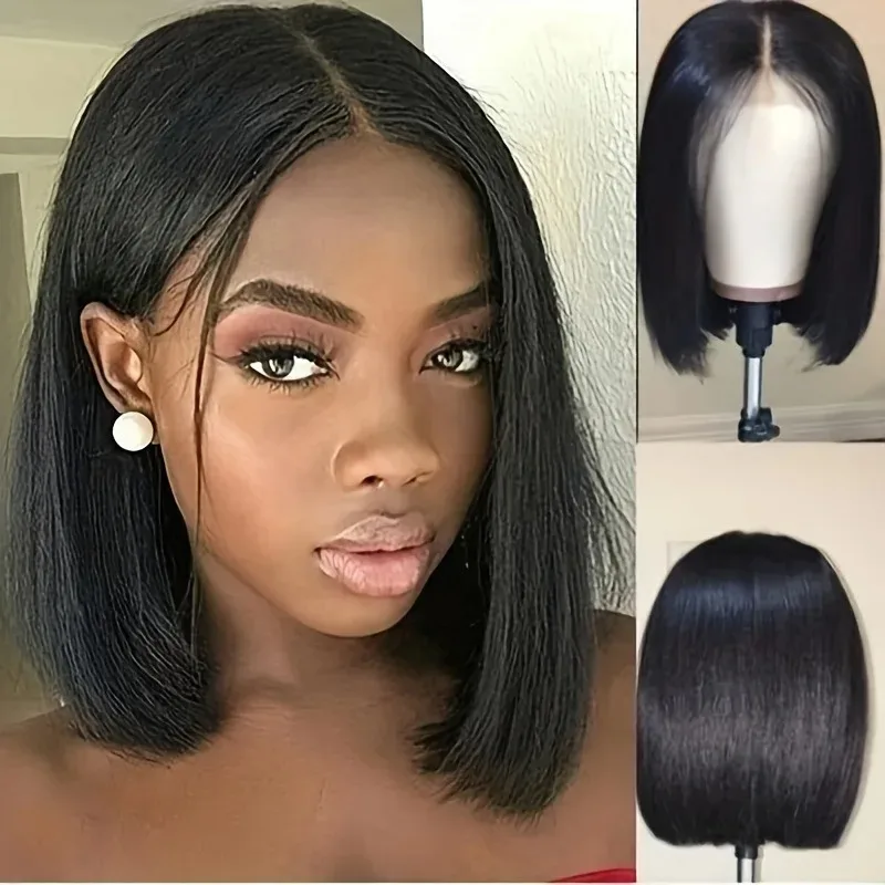 Straight 13x4 Lace Frontal Bob Wig Pre Plucked 5x5 Human Hair Wigs Brazilian Remy Bone Straight Short Bob Wig For Women 14 Inch