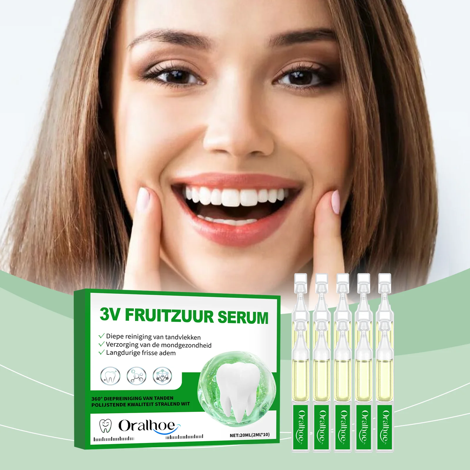 Oralhoe-suero blanqueador de dientes, 20ml, Reduce el amarillento, aliento fresco, cuidado de la higiene bucal, reparación brillante, limpieza de encías, suero Dental