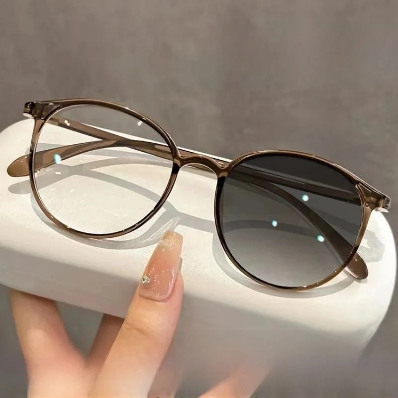 Lunettes de myopie photochromiques rétro à petite monture ovale, rondes pour femmes myopes, blocage de la lumière bleue, Protection des yeux