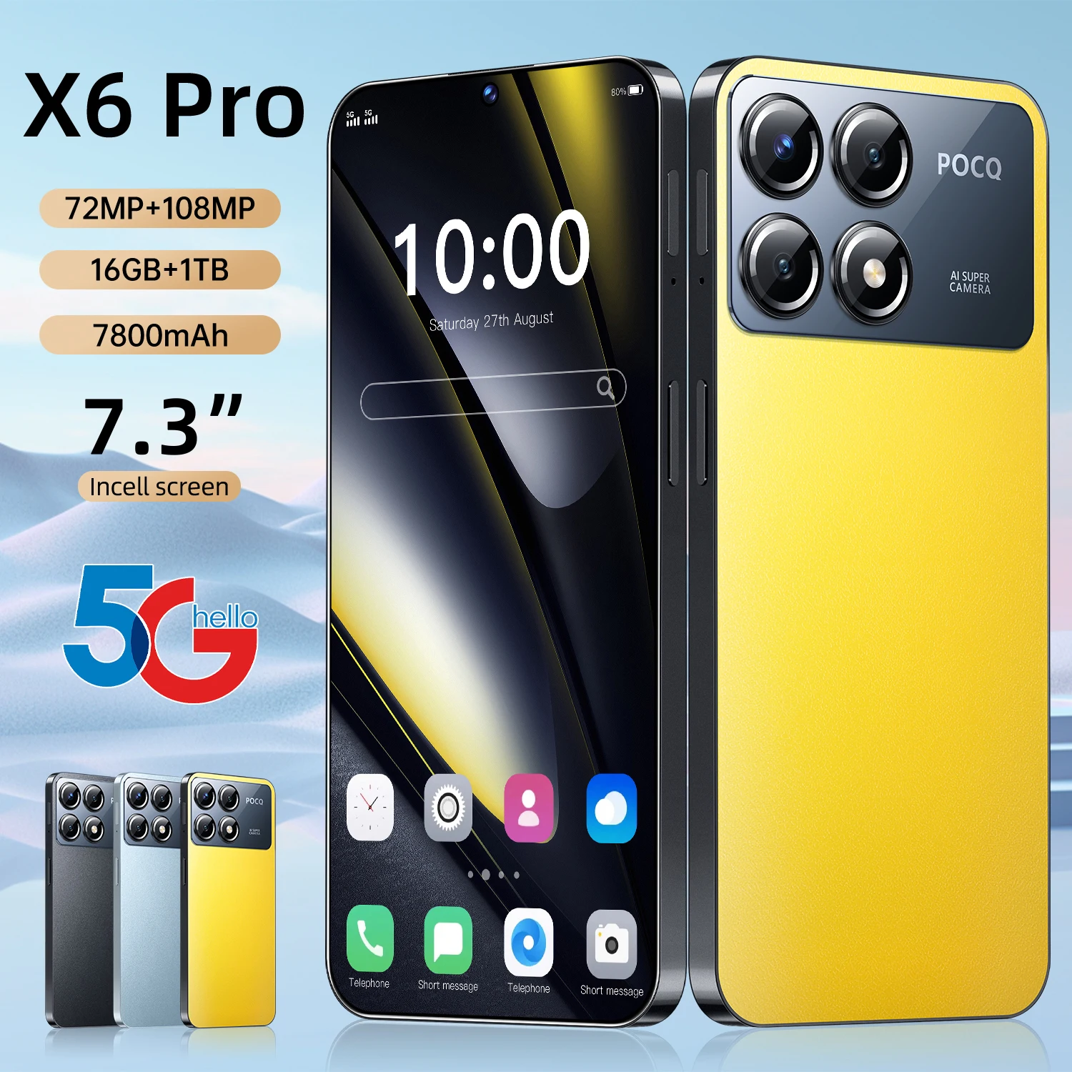 

2024 New X6 Pro Smartphone 7.3 inch Full Screen 4G/5G Cell Phone 16TB+1TB 7800mAh Mobile Phones 108MP Global Version Celulares