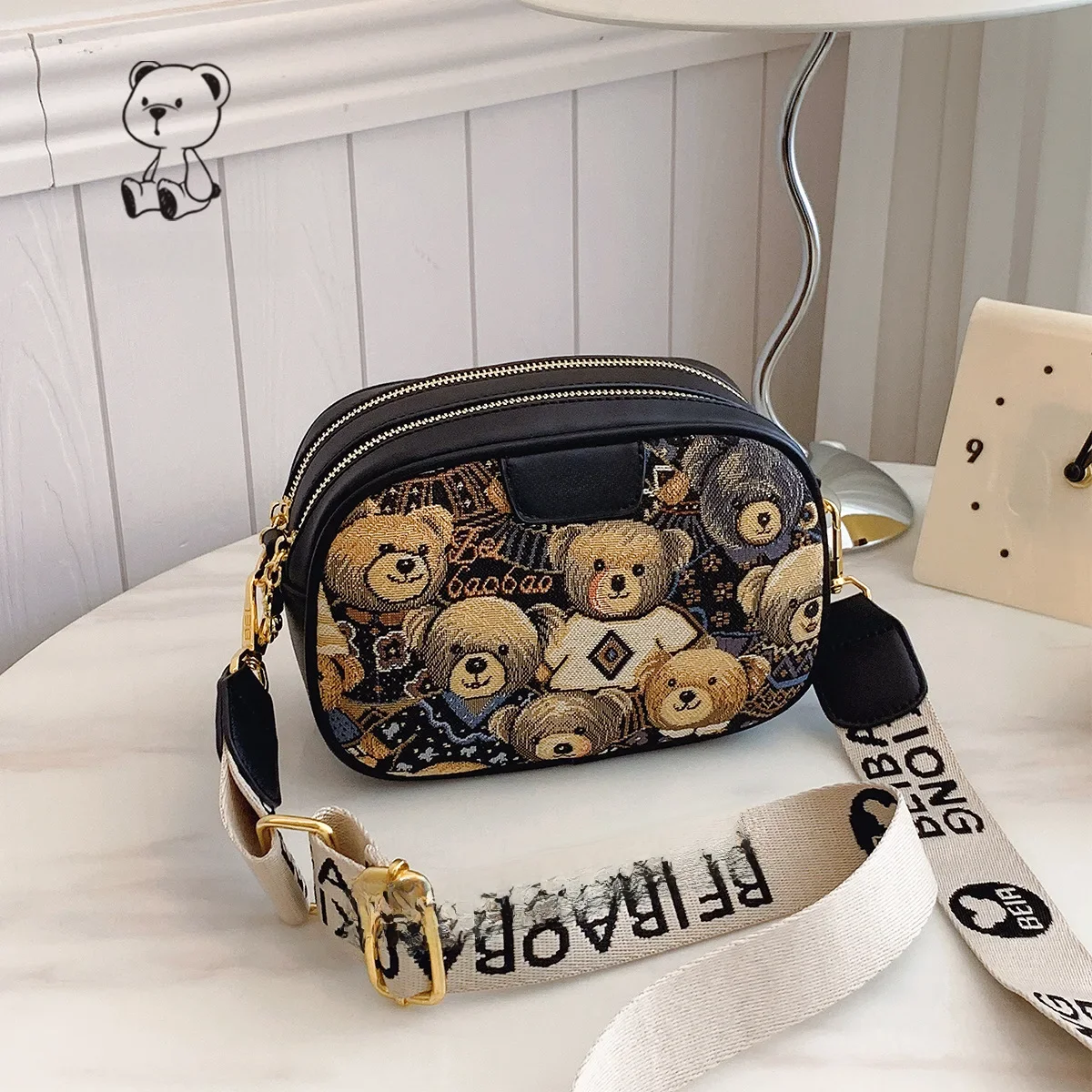 Beibaobao 2025 letnia nowa płócienna modna torba damska niedźwiedź pojedyncza torba na ramię Crossbody torba na co dzień damska torba — zdjęcie 2