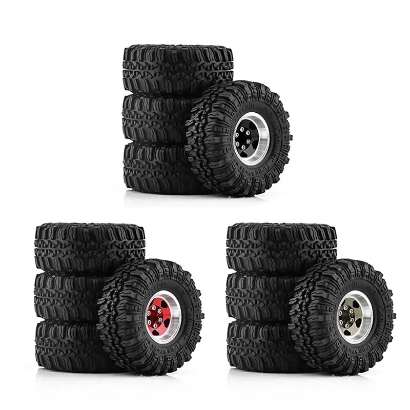 RC 4 pièces 57mm métal 1.0 "Beadlock jante de roue jeu de pneus en caoutchouc pour 1/18 1/24 RC chenille axiale SCX24 AX24 TRX4M FCX24 pièces de mise à niveau