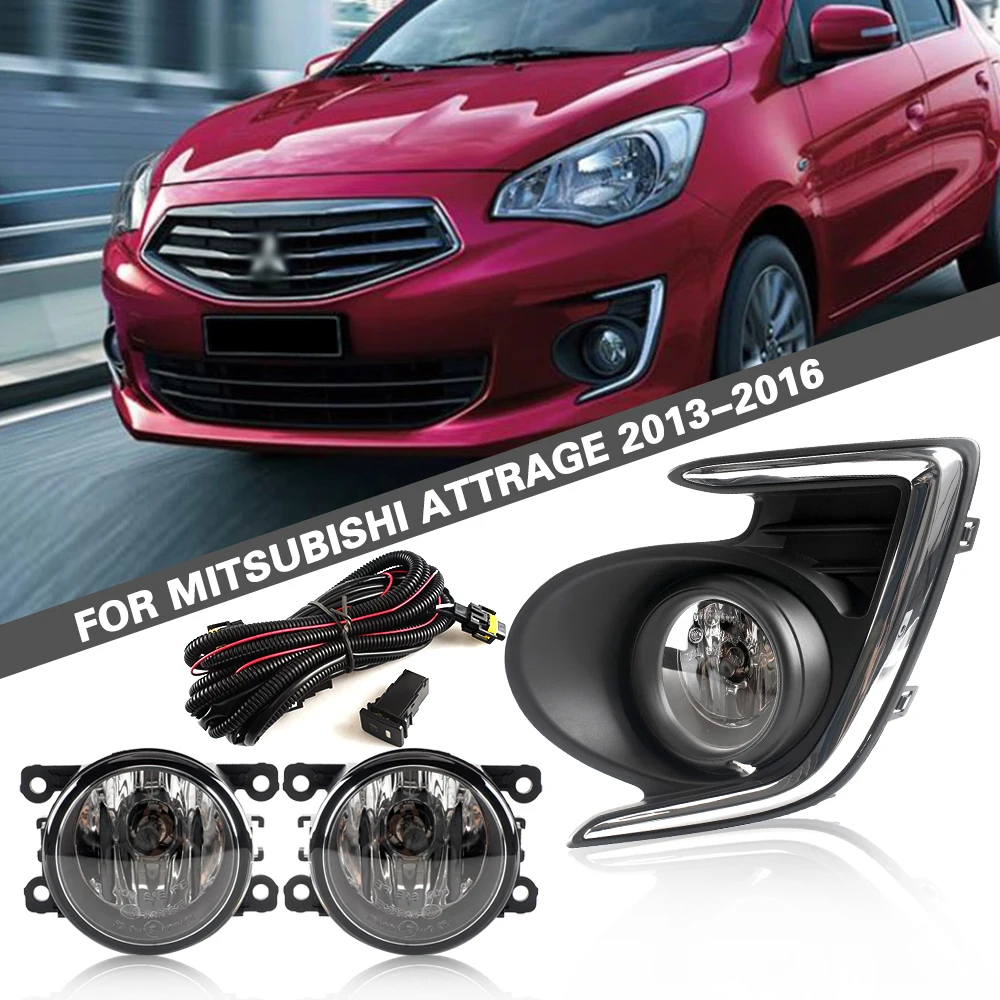 Front Bumper Fog Lamp Upgrade Kit FOR Ｍitsubishi Attrage 2013 2014 2015 2016 Version Additional Foglight Set Switch + Wiring