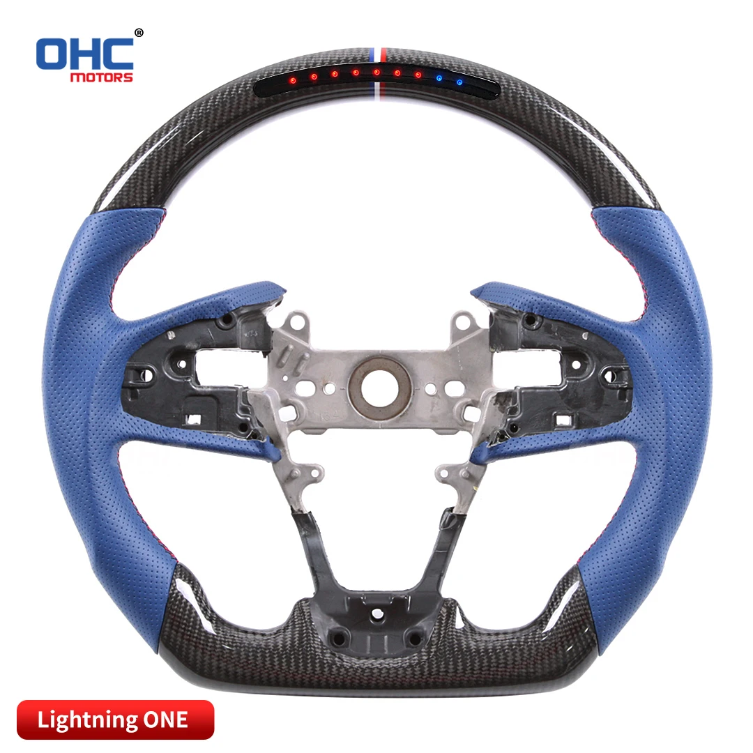 OHC Motors Customized 100% Real Carbon Fiber Leather Alcantara LED Light Steering Wheel for Honda Civ-ic FC Si Type - R FK7 FK8