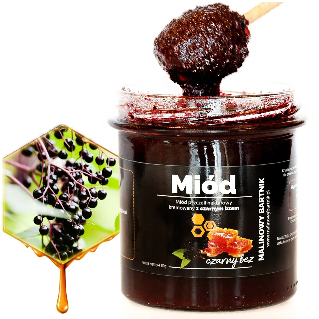 MIÓD Z Czarnym Bzem Czarny Bez 410g Nektarowy Kremowany Polskie Pasieki