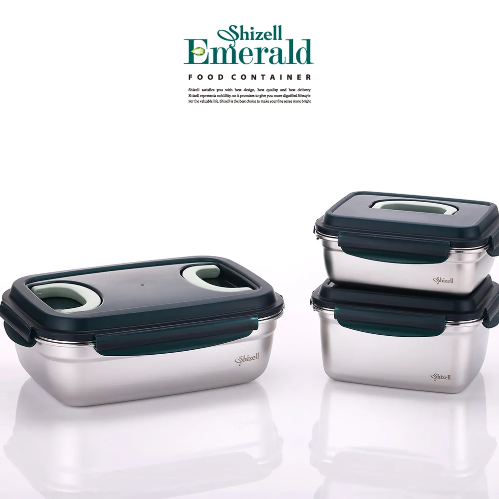 Shizell Emerald Jumbo Food Container 3-Piece Set B (1.8L + 2.8L + 5.5L) - Side Dish Container, Kimchi Container, Lunch Box, Refrigerator Storage, Food Storage Container, Airtight, Microwave Safe