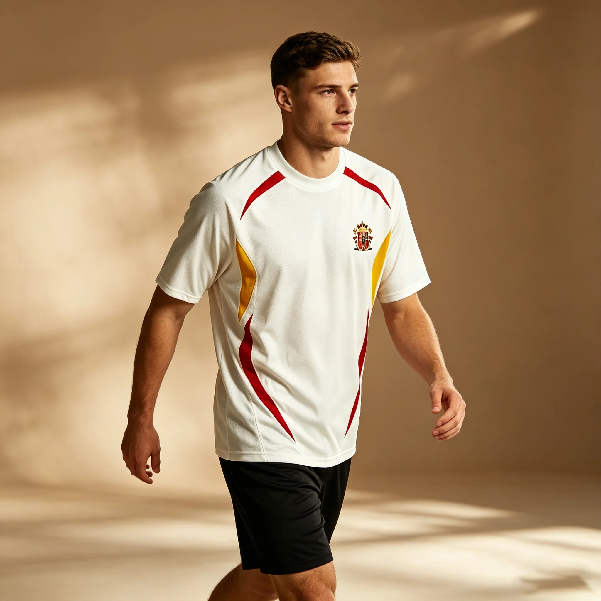 Maillot d'entraînement de football espagnol pour hommes, 3 couleurs, rouge, jaune, bleu, à empiècements, séchage rapide, t-shirt de sport à manches courtes pour supporters