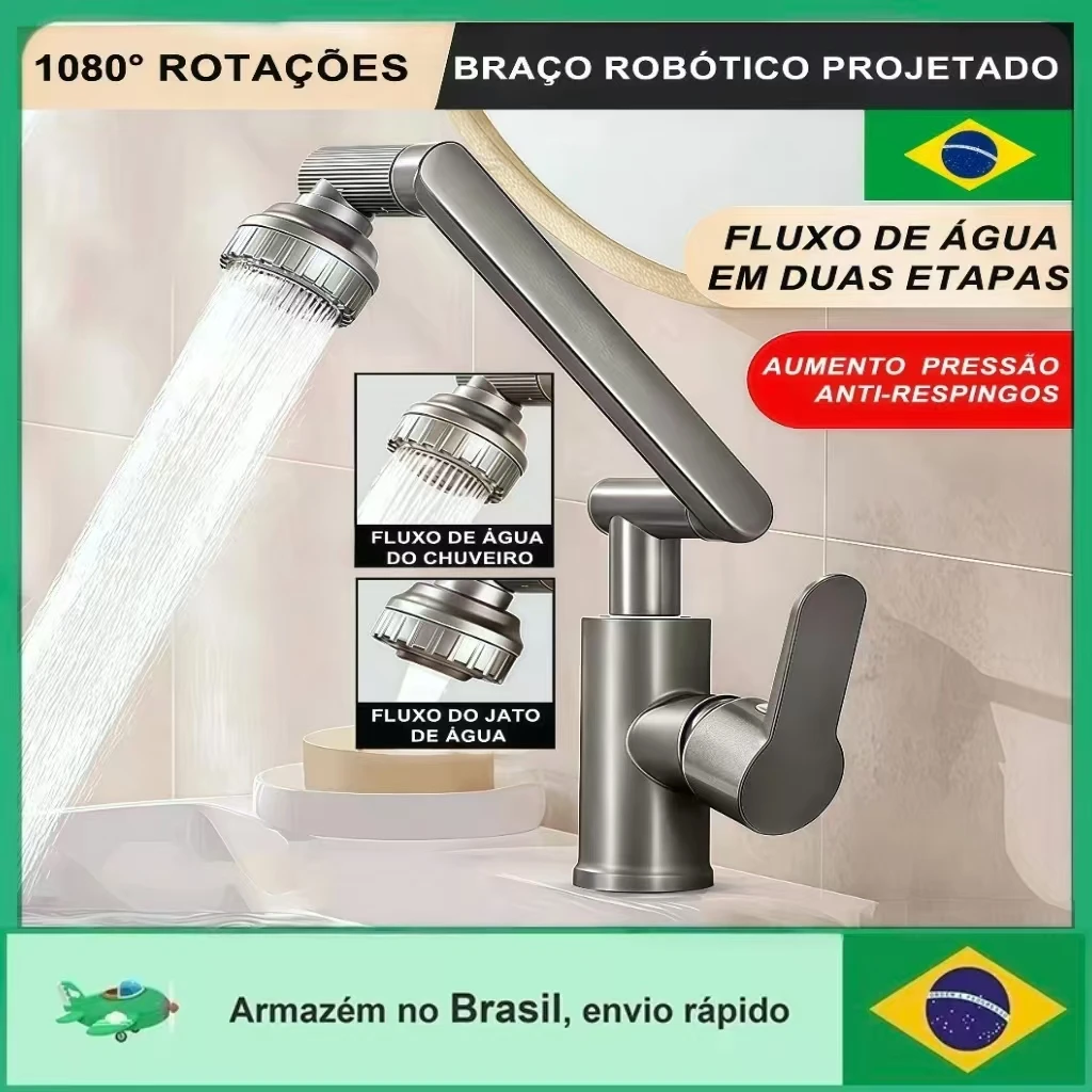 Bathroom Faucet 360 ° Rotating Monocommand Lavabo Luxury Grey Gunmetal, Hot and Cold Water